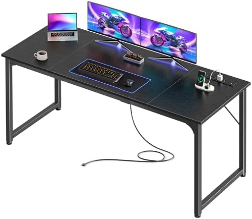 PRAISUN 63 X 24 Inch Computer Desk, Power Outlets, USB-C, Black