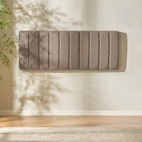 Nestl Upholstered Full Headboard - Easy Assemble Channel Stitched Headboard Full Size - Wall Mounted Headboards with 3D Soundproof Wall Panels Peel & Stick Floating Headboards, Mocha