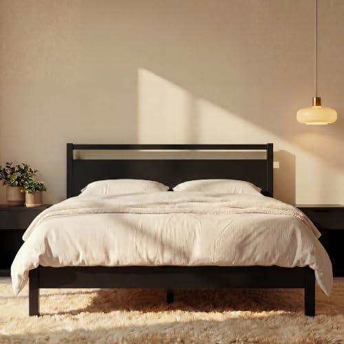 LIFEMENT Signature Wood Platform Bed Frame with Headboard, Essential, Noise Free, Under Bed Storage, No Box Spring Needed, Easy Assembly (Black, Queen (U.S. Standard))