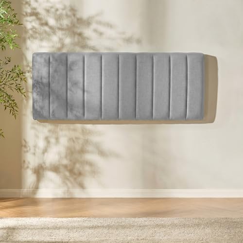 Nestl Upholstered Full Headboard - Easy Assemble Channel Stitched Headboard Full Size - Wall Mounted Headboards with 3D Soundproof Wall Panels Peel & Stick Floating Headboards, Silver