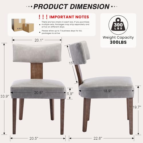 HNY Mid Century Modern Dining Chairs Set of 2, Farmhouse PU Leather Upholstered Accent Chair Curved Backrest Kitchen Chairs, with Hardwood Frame, Grey