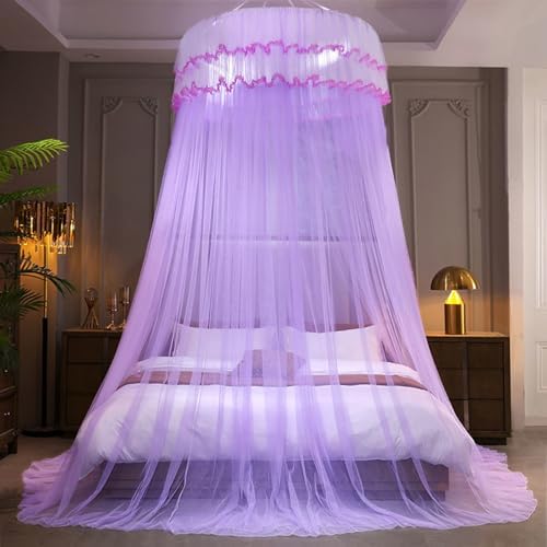 Kertnic Mosquito Net Bed Canopy for Girls, Princess Canopy Bed Curtain Fine Sheer Mesh Dome Bed Canopies, Girls & Adults Lace Tent for Twin Full Queen King Bed (Light Purple)
