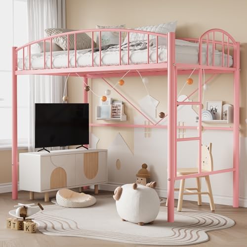Garvee Loft Bed Twin Size with Ladde and Arched Guardrail for Kids, Adults