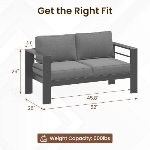 Kiss the Water Aluminum Patio Sofa, Loveseat Dark Gray Outdoor Couch