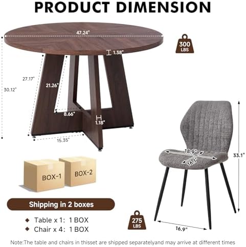 Round Dining Table Set for 4, Kitchen Table and Chairs