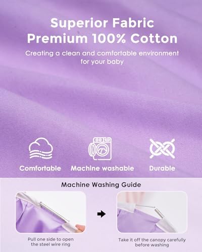Bed Canopy with Star Lights, Double Layer Canopy for Bed, Princess Play Tent for Girls Room, Breathable Canopy Bed Curtain for Children Reading Nook, Machine Washable Canopy, 25.6''x106'', Purple