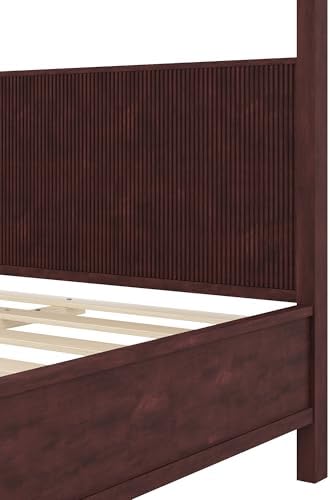 Queen Size Wood Canopy Bed Frame, Espresso Vintage Four-Posters Platform Bed Frames with Headboard, 10-Slat Support Wooden Post Beds, 6" Under Bed Storage, Easy Assembly (Espresso, Queen, 75.5"H)