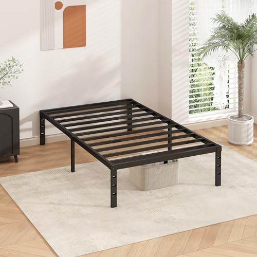 HLIPHA Metal Platform Bed Frame 14 Inch Tall Bed No Box Spring Needed,Twin Size Bed with Sturdy Slat Support,Easy to Assemble,Black