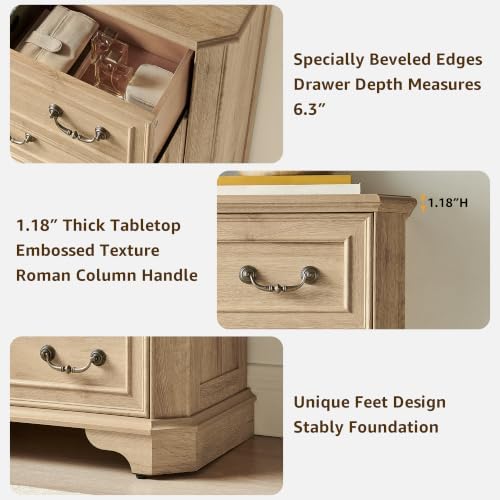 T4TREAM Farmhouse 5 Drawers Dresser for Bedroom, 48" Tall Wood Rustic Chest of Drawers with Natural Texture, Vintage Design, Storage Dressers Organizer for Bedroom, Living Room, Hallway, Natural Oak