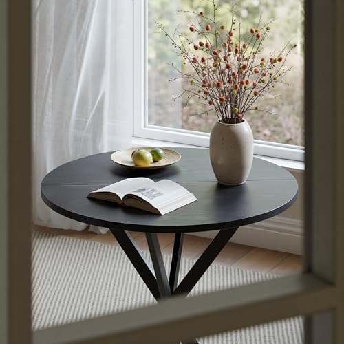 Unovivy 31.5" Small Round Dining Table for 2-4 Black Dinner Table