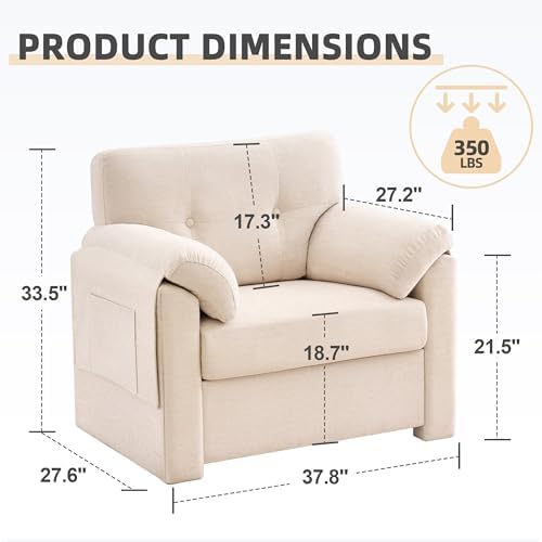 Howjoe Accent Chair for Living Room, Oversized Reading Armchair, Lvory