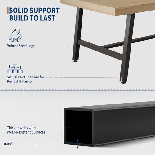 Garvee 63" Industrial Kitchen Table, 6 Seater Dining Table, Natural