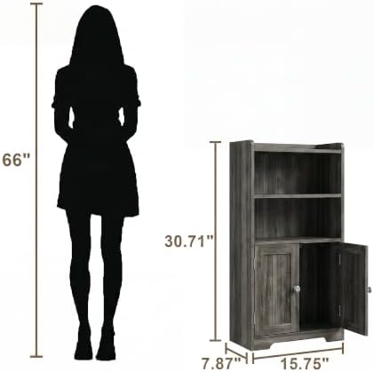 ChooChoo Small Bathroom Storage Cabinet with 2 Door and Shelves | Narrow Toilet Paper Cabinet, Bathroom Floor Cabinet and Organizers for Small Spaces, 7.8"D * 15.7"W * 30.7"H, Grey