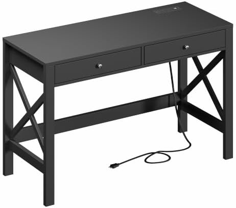 ChooChoo 47.24 Inches Farmhouse Computer Desk with 2 Drawers