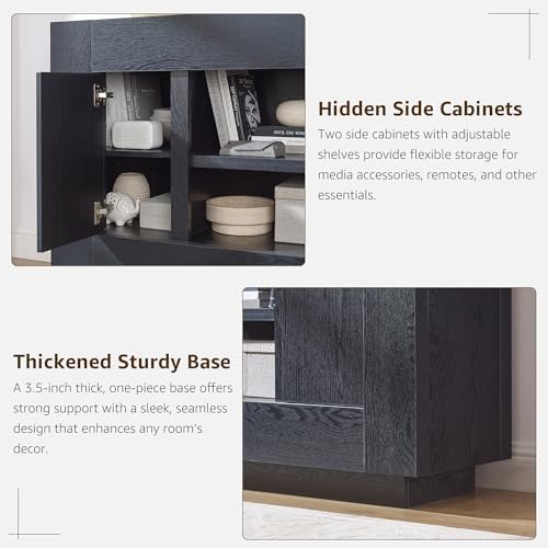 OKD Modern 70" TV Stand for 80" TV, Thick Block Media Console, Black Oak