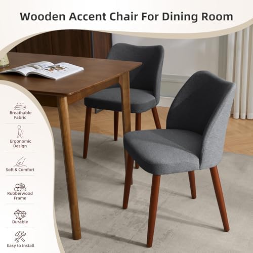 GarveeHome Wooden Dining Chair Set of 4 Upholstered Fabric Dining Chair