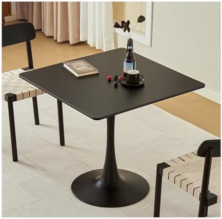 Square Dining Table, 31.5" Tulip Table with Thickened Tabletop & Metal Pedestal, Mid Century Modern Bistro Table for Kitchen, Small Places, Living Room, Cafe (Black)