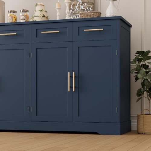 HOSTACK Sideboard Buffet Cabinet with Storage, Kitchen Cabinet, Blue/Gold