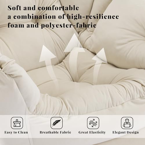 Lazy Chair with Ottoman, Comfy Reading Chair, Ivory