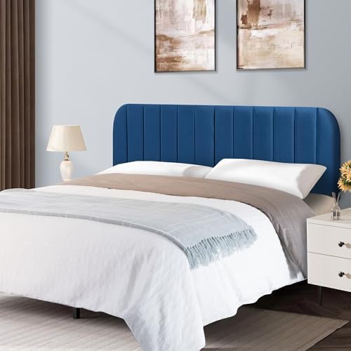 King Headboard Only - Upholstered Headboard for Bed, Easy Assembly, Velvet Covered Sponge, Place Between Bed & Wall, Adjustable Metal Legs with Non-Slip Pads, Blue