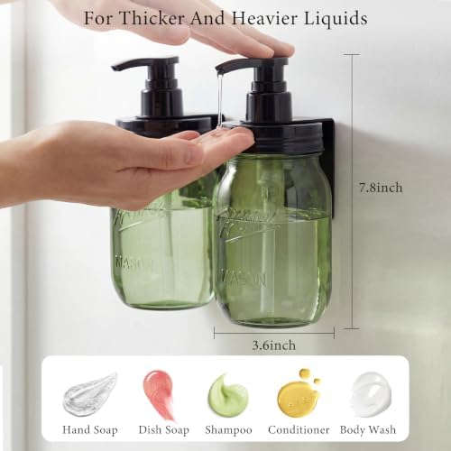 Amolliar Plastic Mason Jar Soap Dispenser with Pump Lid 16OZ - 2Pack Green
