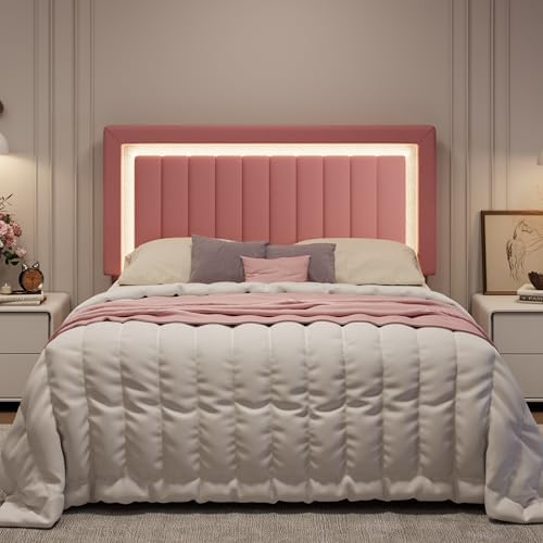 SHA CERLIN Queen Size Velvet Bed Frame with LED Light, Pink