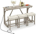 COSTWAY 4-Piece Farmhouse Bar Table Set with Power Outlet