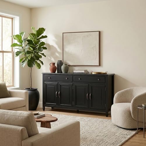 SIMPLIHOME Connaught 67" Wide Solid Wood Sideboard Cabinet in Black