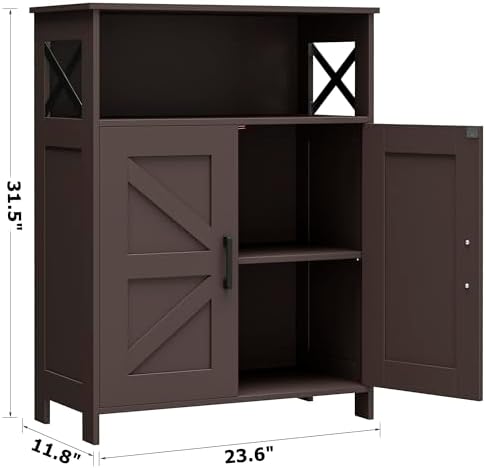 Homhedy Farmhouse Bathroom Storage Cabinet with Doors, Small Floor Cabinet | Toilet Paper Cabinet with Adjustable Shelf, Freestanding Storage Cabinet for Kitchen/Laundry/Living Room, 24"W, Brown