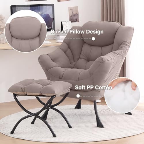 Tiita Lazy Chair with Ottoman, Comfy Reading Accent Chair, Khaki