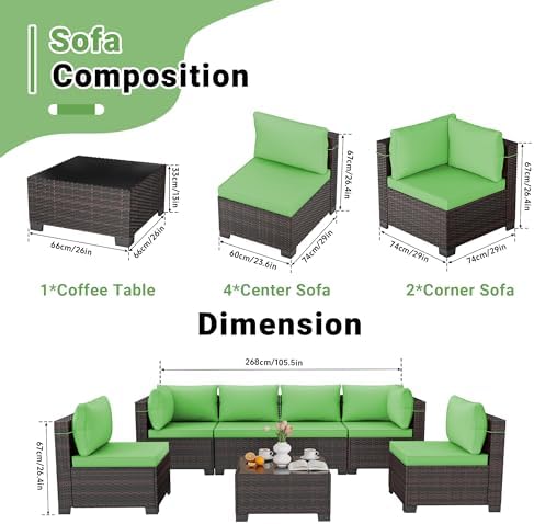 LAFWLL 7 Pieces Outdoor Patio Furniture Sets,Rattan Conversation Sectional Set,Manual Weaving Wicker Patio Sofa with Tea Table