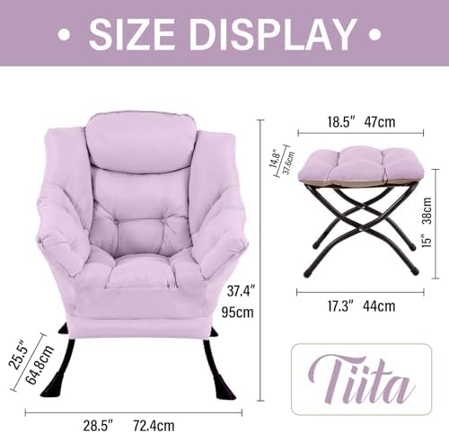 Tiita Lazy Chair with Ottoman, Comfy Reading Accent Chair, Purple