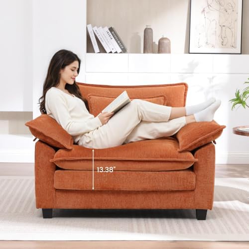 Oversized Accent Chair for Living Room,44" Chenille Upholstered Armchair with Extra Thicked,Modern Cloud Sofa Chair,Comfy Reading Chair Side Chair for Bedroom Apartment Terracotta Orange