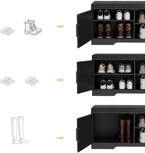 Homleke Shoe Storage Bench, 2 Doors & Thickened Padded Seat Cushion