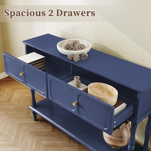 ARTPOWER 47" Mid-Century Console Table, 2 Drawers and Open Shelf, Blue