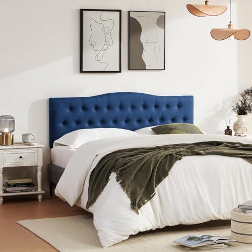 Tufted Headboard King Size, Solid Wood Adjustable Height Head Board, Blue