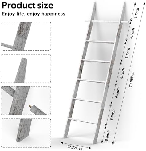 Farmhouse Wooden Blanket Ladder Living Room White 6-Tier