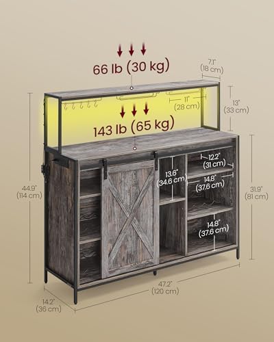 VASAGLE Coffee Bar, Buffet Cabinet with LED Light and Power Outlet