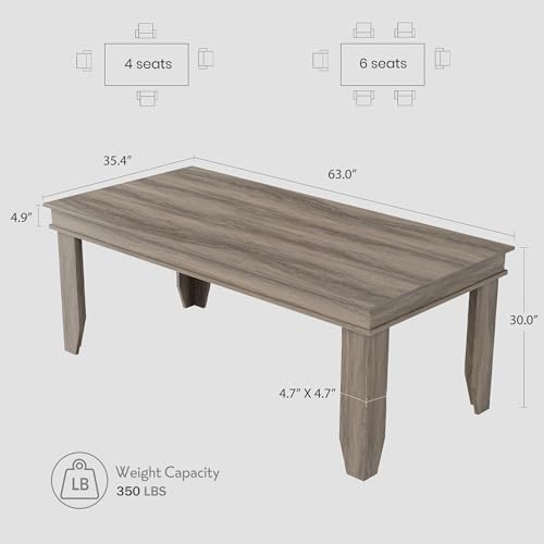 GarveeHome Farmhouse Dining Table for 4-6 People, 63" Long Kitchen Tables