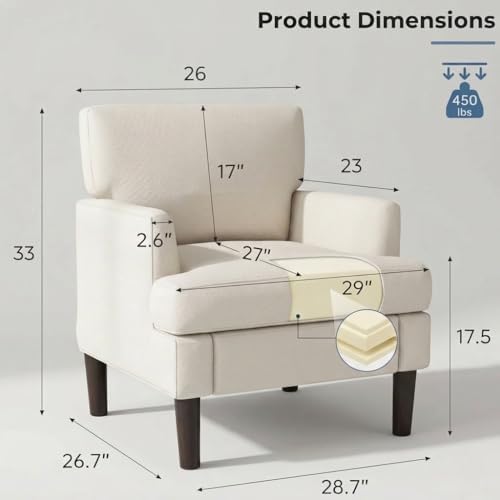 Kromax Accent Chair for Living Room Set of 2, Modern Reading Chair, Beige