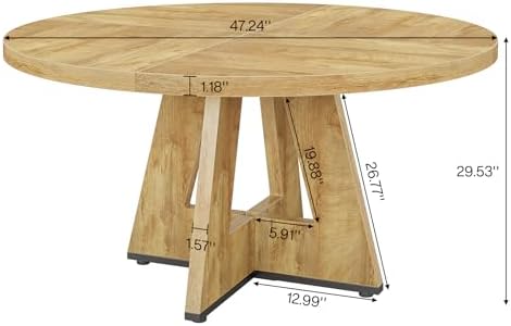 Tribesigns 47 inch Round Dining Table Wood Kitchen Table for Dining Room, 47" Dinner Room Tables for 4-6, Farmhouse Accent Furniture with Wooden Tabletop and Cross Base, Light Wood