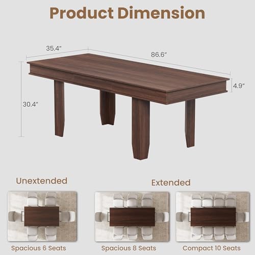 GarveeHome 63 in-86.6 in Extendable Dining Room Table for 6-10