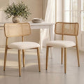 UVV Dining Chairs Set of 2, Metal Kitchen Chairs with Modern Fabric Upholstered for Dining Room, Beige Rattan
