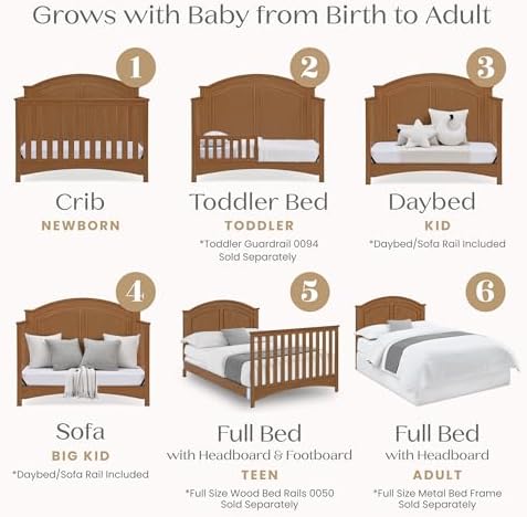 Delta Children Perry 6-in-1 Convertible Crib & Mattress, Chestnut