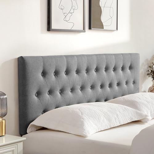Tufted Upholstered Headboard Twin Size, Adjustable Height 37- 51 in, Gray