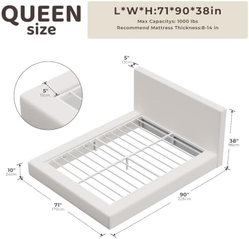 RECCI AirFrame Queen Upholstered Bed Frame with Plush Padded Headboard