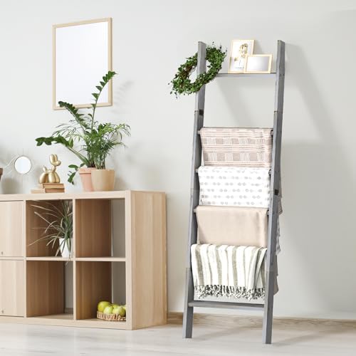 Blanket Ladders for the Living Room, Blanket Holder 6-Tier Grey