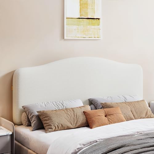 Pinmoco Queen Size Upholstered Headboard, Height Adjustable and Ergonomic Headboard, Memory Foam, Easy Assemble, Sturdy and Durable, Fabric Velvet, Style-Ivory