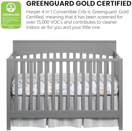 Oxford Baby Harper 4-in-1 Convertible Crib, Dove Gray, GreenGuard Gold Certified