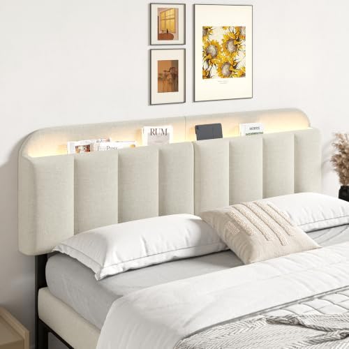 ONBRILL King Headboard Only with LED Light, Upholstered Storage Headboards